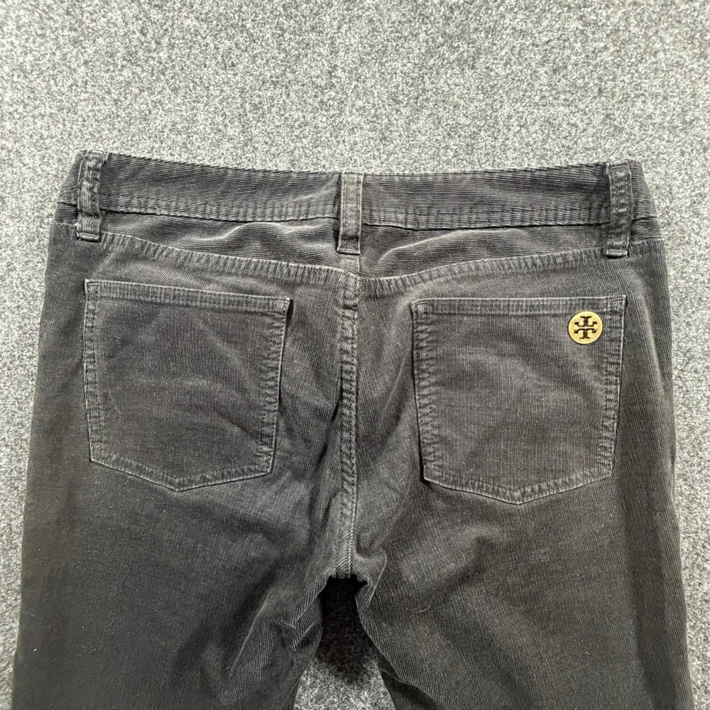 Tory Burch Black Super Skinny Corduroy Pants Womens Size 31‎ Gold Logo Hardware